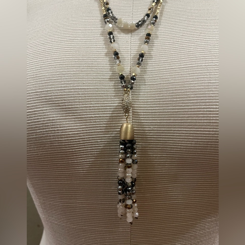 Jessica Simpson, two strand tassel beaded necklace.